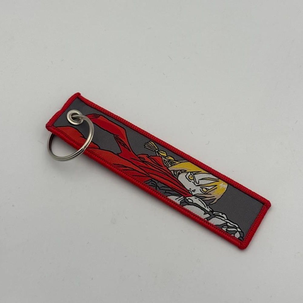 Anime Embroidered Flight Tag Keychain Red Grey Yellow Fabric Key Ring Accessory